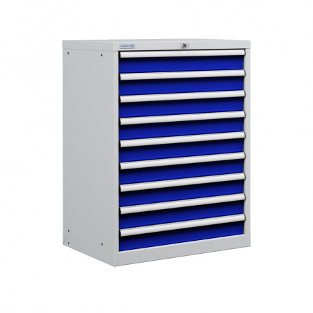 Polstore Cabinet - 9 Drawers 36x36EH (9x100mm) - 90% Extension - Light Grey/Dark Blue - 717mm(W) x 725mm(D) x 1000mm(H)