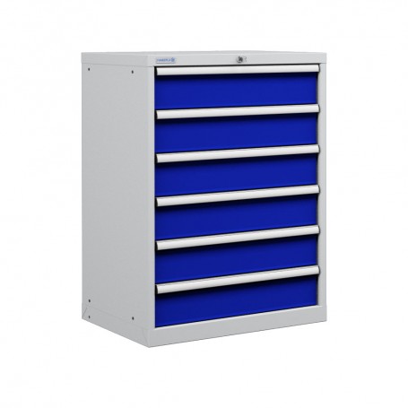 Polstore Cabinet - 6 Drawers 36x27EH - 100% Extension - Light Grey/Dark Blue - 717mm(W) x 572mm(D) x 1000mm(H)