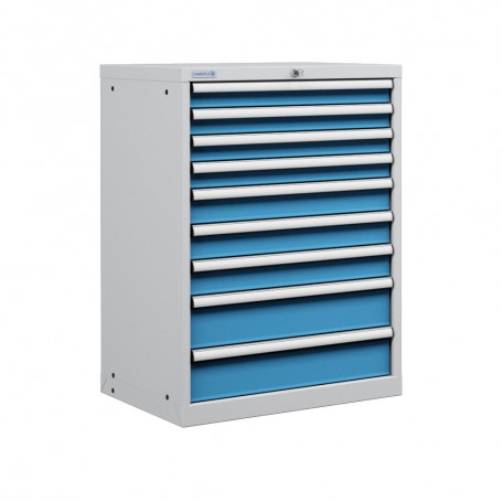 Polstore Cabinet - 9 Drawers 36x27EH - 100% Extension - Light Grey/Light Blue - 717mm(W) x 572mm(D) x 1000mm(H)