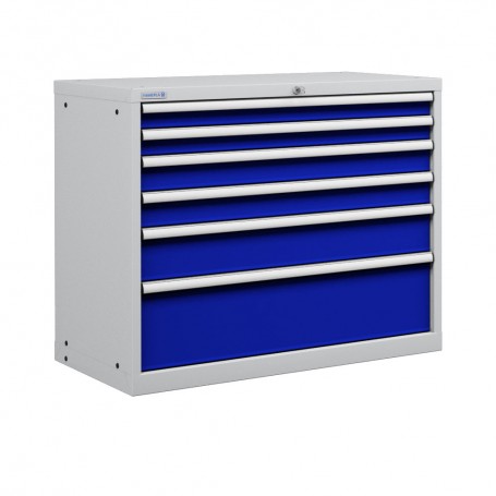 Polstore Cabinet - 6 Drawers 54x27EH - 100% Extension - Light Grey/Dark Blue - 1023mm(W) x 572mm(D) x 850mm(H)