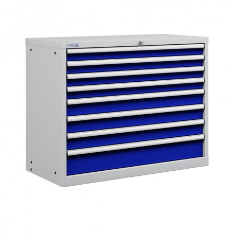 Polstore Cabinet - 8 Drawers 54x27EH - 100% Extension - Light Grey/Dark Blue - 1023mm(W) x 572mm(D) x 850mm(H)