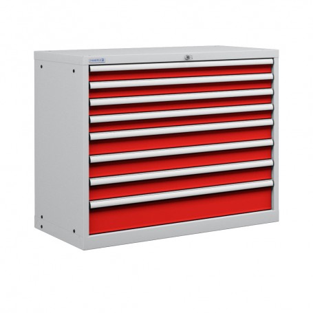 Polstore Cabinets - 7 Drawers 54x27EH - 100% Extension - Light Grey/Red - 1023mm(W) x 572mm(D) x 1000mm(H)