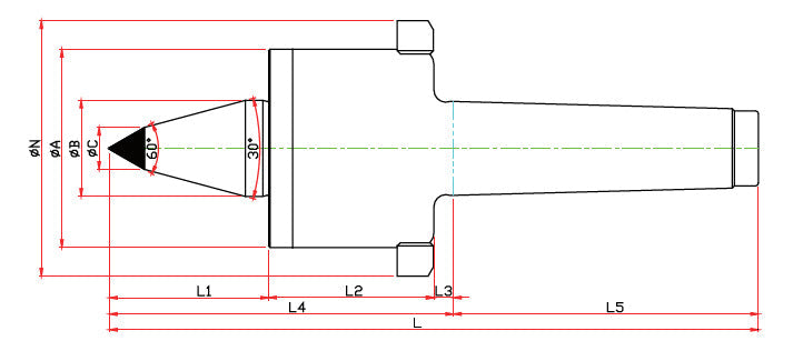 Widin Live Centre - High Speed Rotational - Carbide Tipped - Minimizes Bite Interference - SMBC Type - NO.5