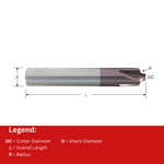 Vortex Carbide Corner Rounding Cutter TiAlN Coated - 10mm x R4 (VOR45-CCRC-4.00)