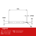 Europa Tools Carbide End Mill 2 Flute Miniature - Pulsar Blue - Corner Radius - 0.8mm x R0.05