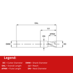 Europa Tools Carbide End Mill 2 Flute Extended Neck - Short Length - Pulsar Blue - Square Edge - 20mm