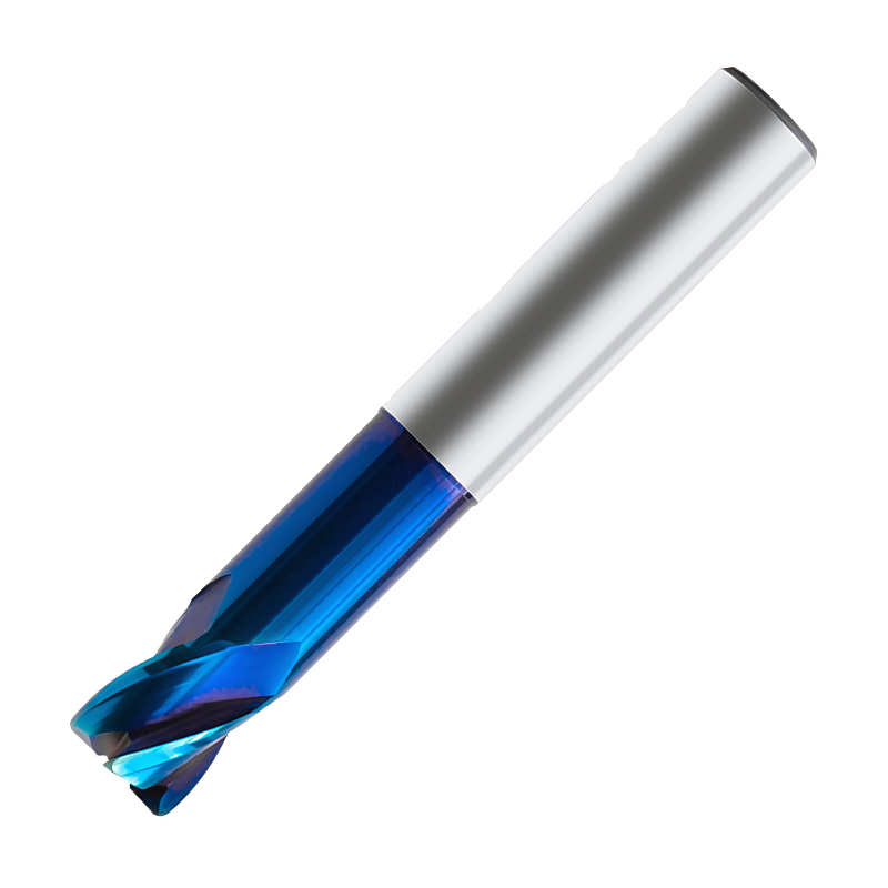 Europa Tools Carbide End Mill 4 Flute Extended Neck Short Length - Corner Radius - Pulsar Blue - 3mm x 12mm x R0.3
