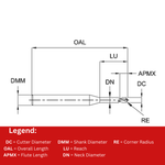 Europa Tools Carbide End Mill 2 Flute Ball Nose - Extended Neck - Pulsar DMX - 0.5mm x 4mm