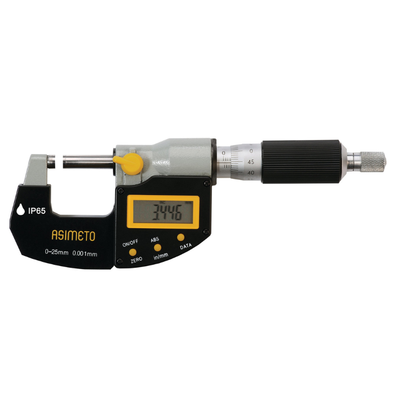 Asimeto Digital Outside Micrometers - IP65 - 105 Series - 0-25mm (Metric/Imperial Conversion)