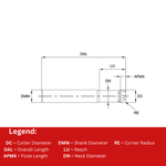 Europa Tools Carbide End Mill 4 Flute High Feed Short Length - Pulsar Blue - Corner Radius - 6mm x R1.0