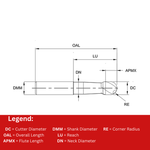 Europa Tools Carbide End Mill 2 Flute - Ball Nose - For Aluminium - ALU XP - 12mm