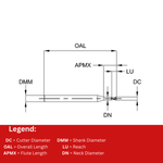 Europa Tools Carbide End Mill 2 Flute Square Edge - Extended Neck - Pulsar DMX - 1mm x 16mm