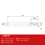 Europa Tools Carbide End Mill 2 Flute TiAlN coated - Corner Radius - Long Length - K30 - 5mm x R1