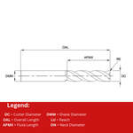 Europa Tools Carbide End Mill 3 Flute - Rougher Extened Neck - Standard Length For Aluminium - Flatted Shank - ALU XP - 8mm