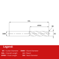 Europa Tools Carbide End Mill 3 Flute - Rougher Extened Neck - Standard Length For Aluminium - Plain Shank - ALU XP - 6mm thumbnail 2