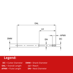 Europa Tools Carbide End Mill 4 Flute Square Edge - Extended Neck - Pulsar DMX - 2mm x 8mm