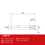 Europa Tools Carbide End Mill 4 Flute - Corner Radius - Short Length - Plain Shank - HX2 - 14mm x R0.7