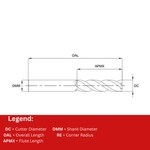 Europa Tools Carbide End Mill 3 Flute - Square Edge For For Aluminium - Long Length Mastermill AL-HPC - 16mm