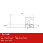 Europa Tools Carbide End Mill 4 Flute - Square Edge - Extended Neck - HX2 - 20mm x 124mm