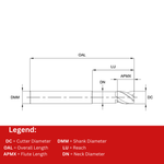 Europa Tools Carbide End Mill 3 Flute - Square Edge Extened Neck For For Aluminium - Standard Length Mastermill AL-HPC - 6mm