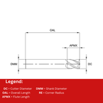 Europa Tools Carbide End Mill 4 Flute Chamfer Edge - Short Length - Mastermill VX - 3mm (4mm Shank)