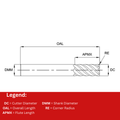 Europa Tools Carbide End Mill 6 Flute Corner Radius - Standard Length - Mastermill VX6 - 6mm x R0.5 thumbnail 2