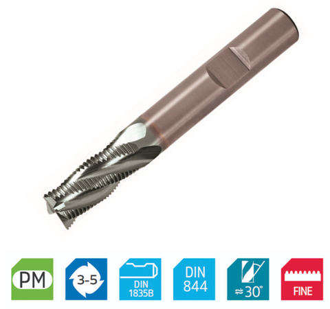 Europa Tools Powder Metal Roughing EndMill - Multi Flute Sabre Rougher - Short Length Fine Pitch - 25mm