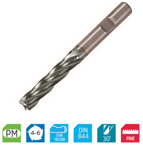 Europa Tools Powder Metal Roughing EndMill - Multi Flute Sabre Rougher - LongLength Fine Pitch - 10mm