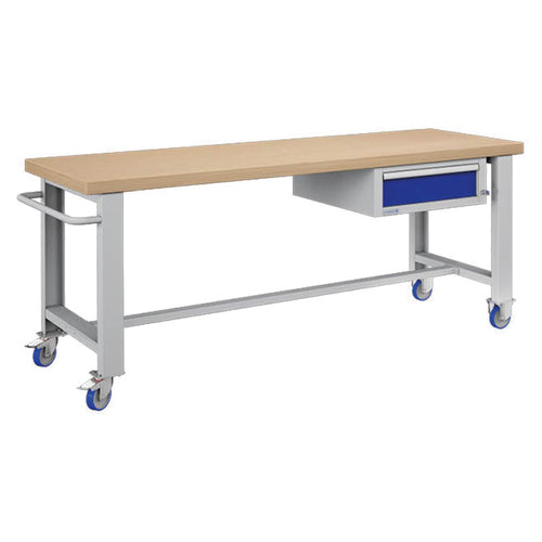 Polstore Standard Mobile Workbench - 1 Draw - Light Grey/Dark Blue - 2065mm(W) x 750mm(D) x 908mm(H)