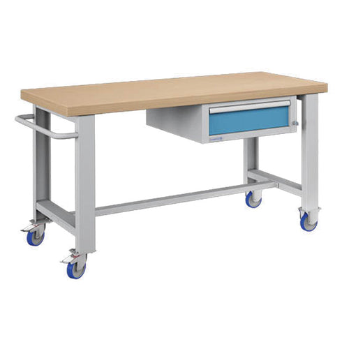 Polstore Standard Mobile Workbench - 1 Draw - Light Grey/Light Blue - 1500mm(W) x 750mm(D) x 908mm(H)