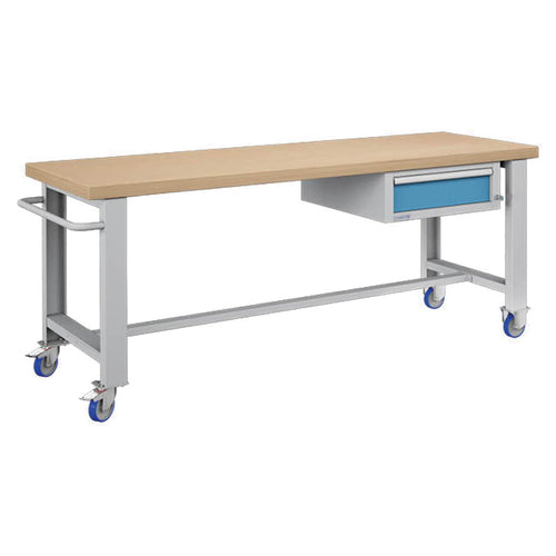 Polstore Standard Mobile Workbench - 1 Draw - Light Grey/Light Blue - 2065mm(W) x 750mm(D) x 908mm(H)