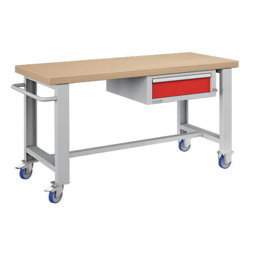 Polstore Standard Mobile Workbench - 1 Draw - Light Grey/Red - 1500mm(W) x 750mm(D) x 908mm(H)