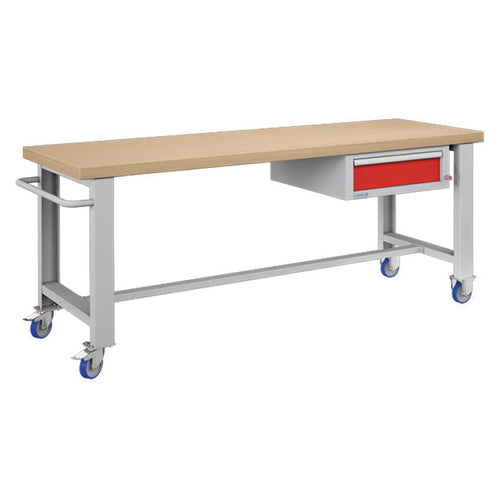 Polstore Standard Mobile Workbench - 1 Draw - Light Grey/Red - 2065mm(W) x 750mm(D) x 908mm(H)