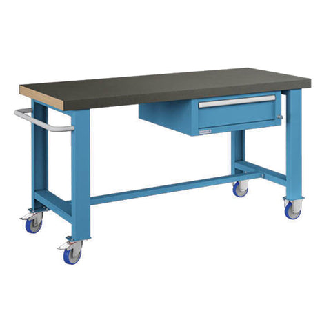 Polstore Standard Mobile Workbench - 1 Draw & Rubber Cover - Light Blue - 1500mm(W) x 750mm(D) x 908mm(H)