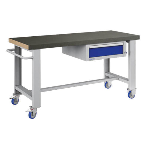 Polstore Standard Mobile Workbench - 1 Draw & Rubber Cover - Light Grey/Dark Blue - 1500mm(W) x 750mm(D) x 908mm(H)