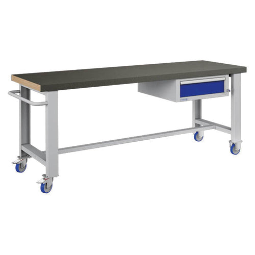 Polstore Standard Mobile Workbench - 1 Draw & Rubber Cover - Light Grey/Dark Blue - 2065mm(W) x 750mm(D) x 908mm(H)