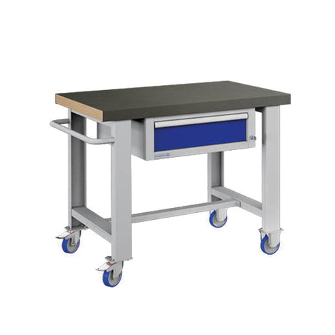 Polstore Standard Mobile Workbench - 1 Draw & Rubber Cover - Light Grey/Dark Blue - 1065mm(W) x 750mm(D) x 908mm(H)