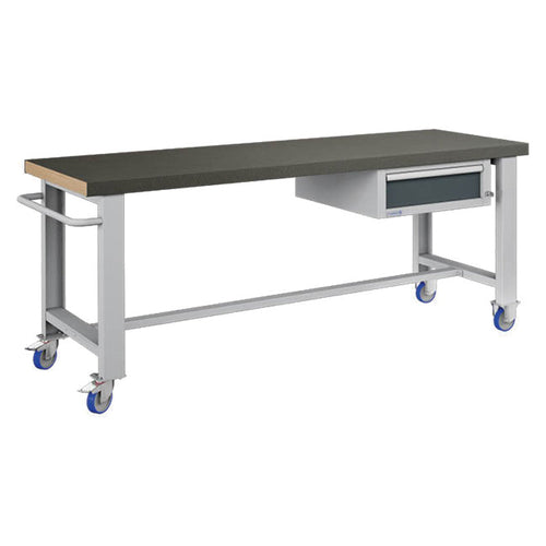 Polstore Standard Mobile Workbench - 1 Draw & Rubber Cover - Light Grey/Dark Grey - 2065mm(W) x 750mm(D) x 908mm(H)