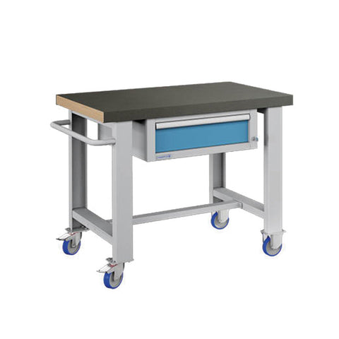 Polstore Standard Mobile Workbench - 1 Draw & Rubber Cover - Light Grey/Light Blue - 1065mm(W) x 750mm(D) x 908mm(H)