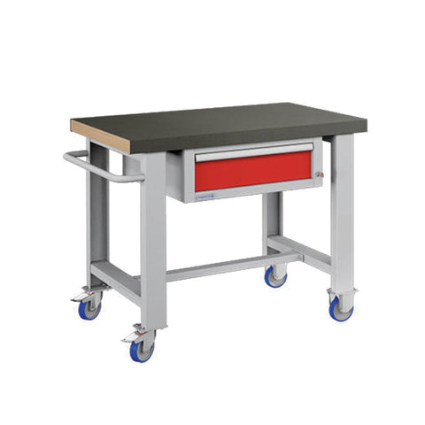 Polstore Standard Mobile Workbench - 1 Draw & Rubber Cover - Light Grey/Red - 1065mm(W) x 750mm(D) x 908mm(H)