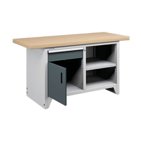 Polstore Modular Workbench With 1 Door, 1 Drawer & 2 Shelves - Light Grey/Dark Grey - 1500mm (W) x 750mm (D)