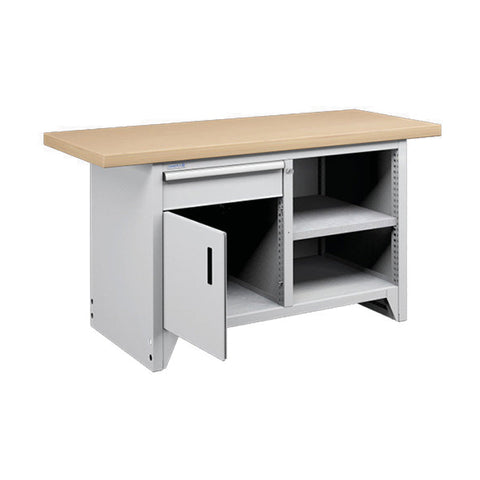 Polstore Modular Workbench With 1 Door, 1 Drawer & 2 Shelves - Light Grey - 1500mm (W) x 750mm (D)