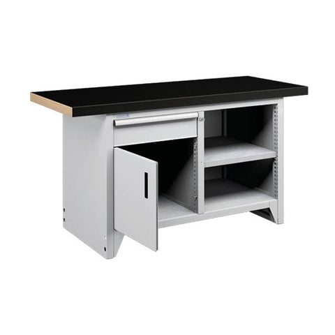 Polstore Modular Workbench With 1 Door, 1 Drawer & 2 Shelves - Rubber Cover - Light Grey - 1500mm (W) x 750mm (D)