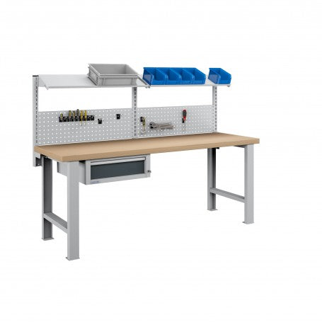 Polstore Workbench Combo - 1 Draw, 2 Panels & 2 Shelves Multiplex Top - Light Grey/Dark Grey - 2000mm(w) x 750mm(d)