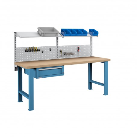 Polstore Workbench Combo - 1 Draw, 2 Panels & 2 Shelves Multiplex Top - Light Blue - 2000mm(w) x 750mm(d)
