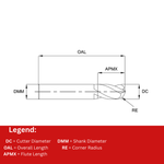 Europa Tools Carbide End Mill 4 Flute Uncoated - Ball Nose - Long Length - K30 - 4mm