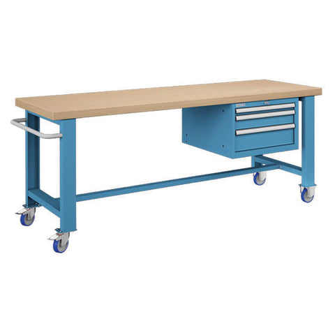 Polstore Standard Mobile Workbench - 3 Draws - Light Blue - 2065mm(W) x 750mm(D) x 908mm(H)