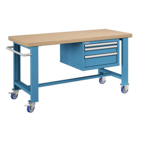 Polstore Standard Mobile Workbench - 3 Draws - Light Blue - 1500mm(W) x 750mm(D) x 908mm(H)