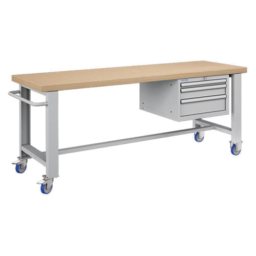 Polstore Standard Mobile Workbench - 3 Draws - Light Grey - 2065mm(W) x 750mm(D) x 908mm(H)