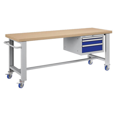 Polstore Standard Mobile Workbench - 3 Draws - Light Grey/Dark Blue - 2065mm(W) x 750mm(D) x 908mm(H)